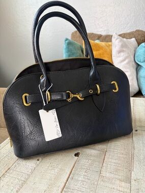Elegant Black Satchel with Gold Accents